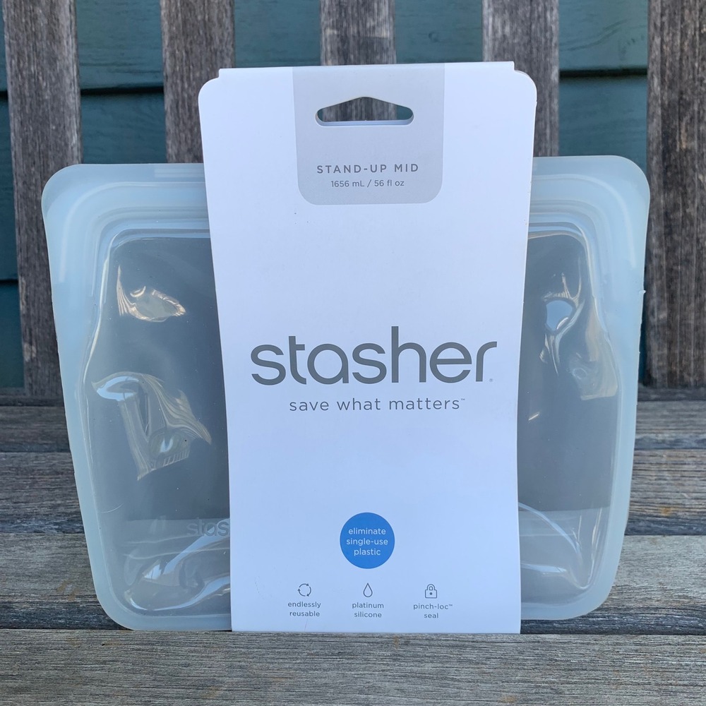 Stasher Stand-Up Mid 56oz Silicone Reusable Storage Bag Clear BPAFree STSU01 NEW